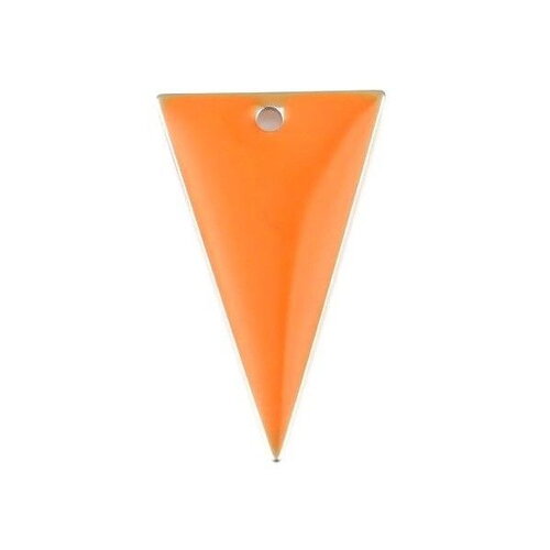 Ps11667948 pax 4 sequins résine style émaillés triangle orange 22 par 13mm sur une base en métal argent