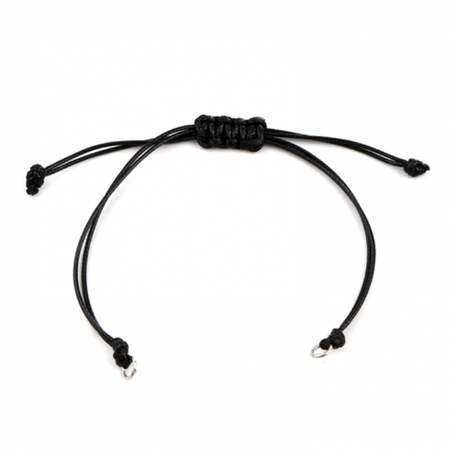 H11t01001p pax 4 bracelets réglable en corde noire 0.8 mm - anneaux argenté