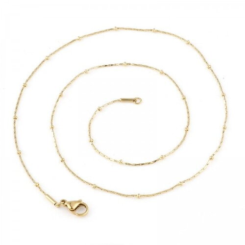Ps11845173 pax 1 sautoir, collier matinée 50.5 cm maille grain de riz 0.8mm  avec bille en acier inoxydable  304 finition doré