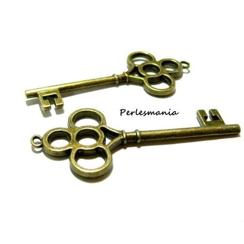 Ref 40 lot de 2 pendentifs grande clé laiton finition bronze