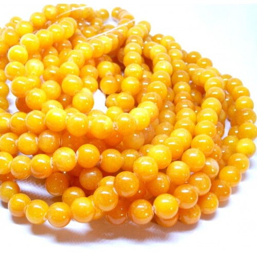 Hd263 lot 1/2 fil d'environ 20 perles rondes jade mashan jaune orange 10mm xs07