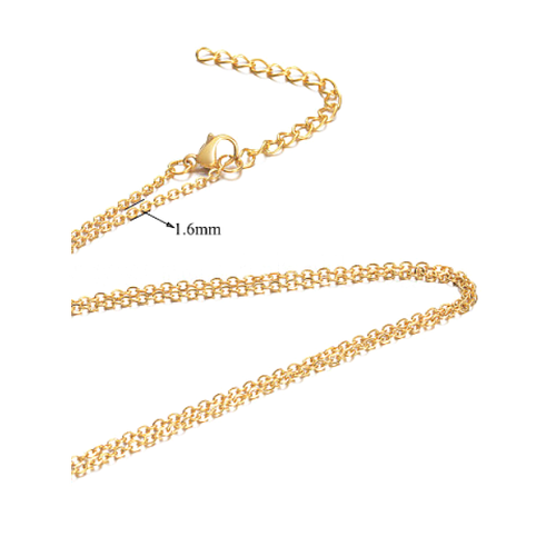 H11t040pj20540 pax 2 colliers chocker 40  cm - maille jaseron extra fine 1.6 mm - en acier inoxydable 304 placage doré