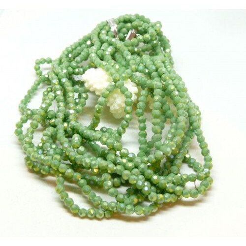 H11j130 lot 1 fil d'environ 90 perles rondes verre facettée vert pastel 4mm couleur fr02