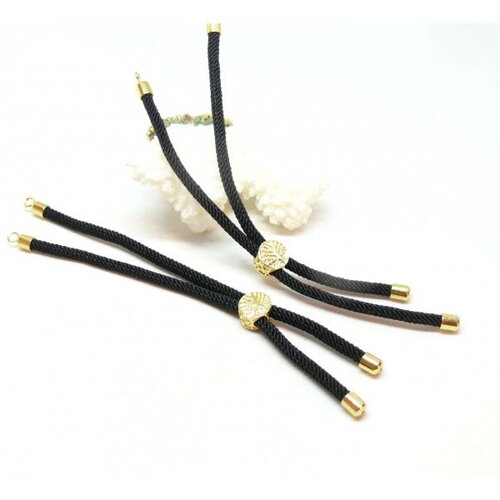 H11k01501a  pax 1 bracelet intercalaire cordon nylon ajustable avec accroche laiton motif arbre doré coloris noir