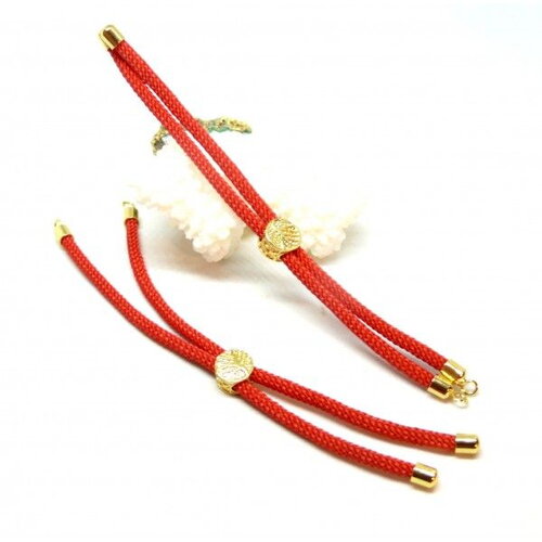 H11k01501b  pax 1 bracelet intercalaire cordon nylon ajustable avec accroche laiton motif arbre doré coloris rouge