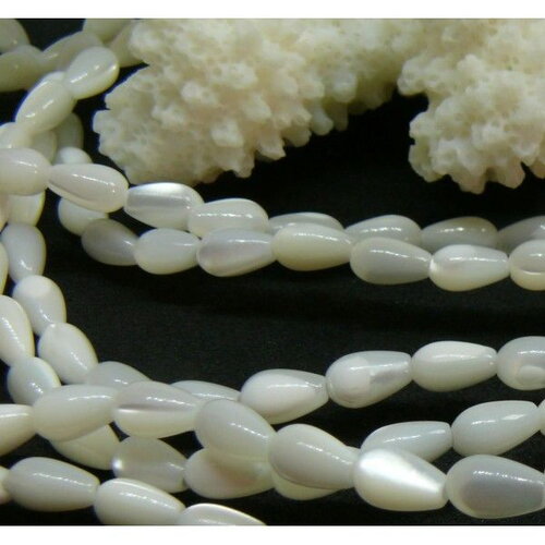 Bu11211116105810 lot de 1/2 fil environ 19 cm perles nacre forme goutte 5 par 3mm coloris blanc