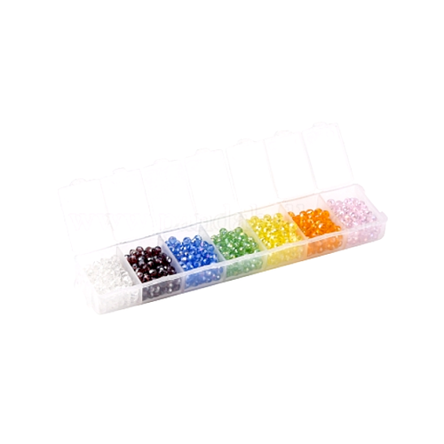 H11fs000123 lot 1 boite  plastique avec 7 compartiments avec 910 perles rondelles verre facettées irisées 4 par 3mm multicolores