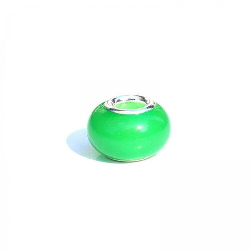 Ps11888584 pax 5 perles intercalaire résine qui s'illumine dans la nuit  14 par 9mm coloris vert sur une base en métal argenté