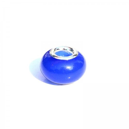 Ps11888578 pax 5 perles intercalaire résine qui s'illumine dans la nuit  14 par 9mm coloris bleu sur une base en métal argenté