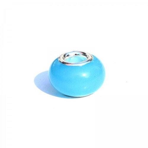 Ps11888585 pax 5 perles intercalaire résine qui s'illumine dans la nuit  14 par 9mm coloris bleu sur une base en métal argenté