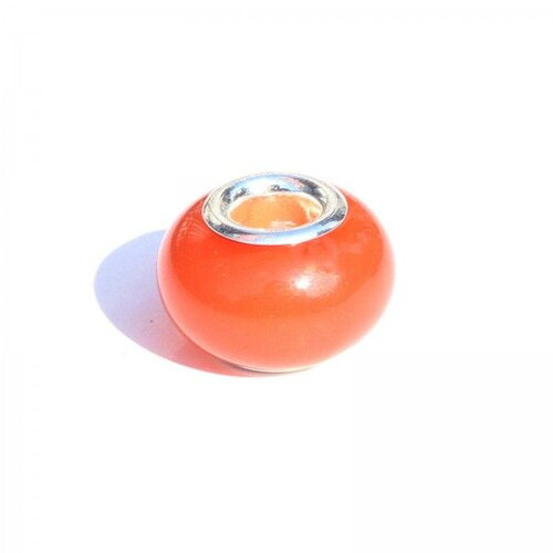 Ps11888587 pax 5 perles intercalaire résine qui s'illumine dans la nuit  14 par 9mm coloris orange sur une base en métal argenté