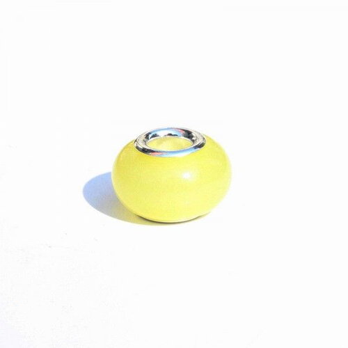 Ps11888576 pax 5 perles intercalaire résine qui s'illumine dans la nuit  14 par 9mm coloris jaune sur une base en métal argenté
