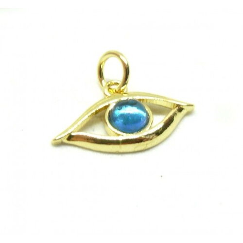 Ps11890685 pax 1 pendentif oeil de la protection, œil de chat bleu 17 mm en cuivre placage doré 18kt