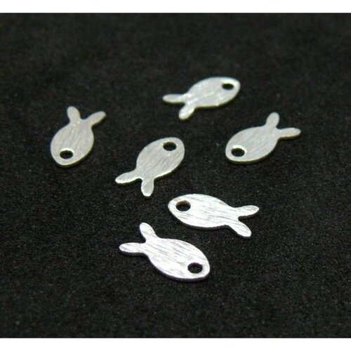 H11y00323s pax 6 pendentifs petits poissons 8 par 4mm métal coloris argent vif 925