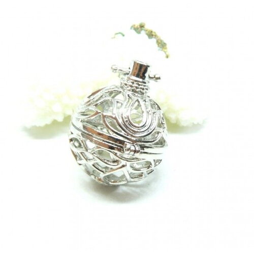 H11d38906p pax 1 pendentif, cage pour perle, bola grossesse  yoga, fleur de lotus 18mm, boule de parfum argent platine
