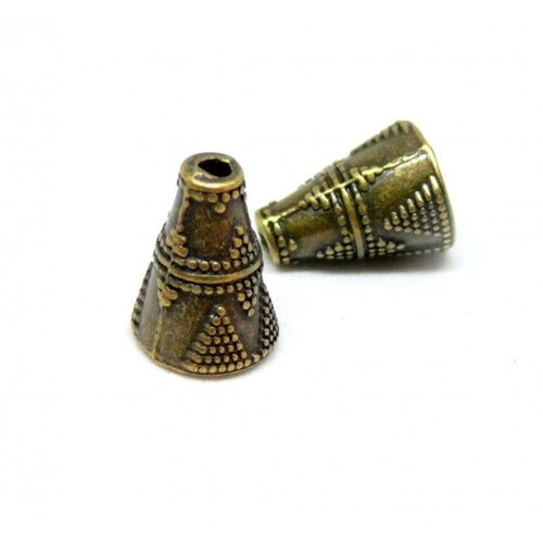 Ps1113571 pax 10 cônes embouts caps coupelles maya  métal coloris bronze diy bijoux