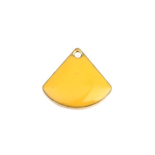 Ps110238236 pax 4 sequins médaillons émaillés eventail 13 par 12mm jaune canari sur une base métal doré, diy bijoux