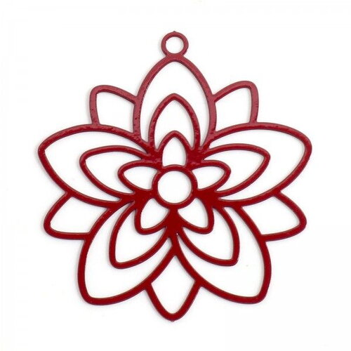 Ps11898594 pax 6 estampes, pendentif filigrane, fleur forme mandala 30mm métal coloris rouge diy