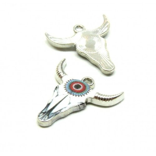 Ps11899045 pax 4 pendentifs buffalo, buffle tete vache boho chic style emaillé 22mm metal couleur doré, diy bijoux