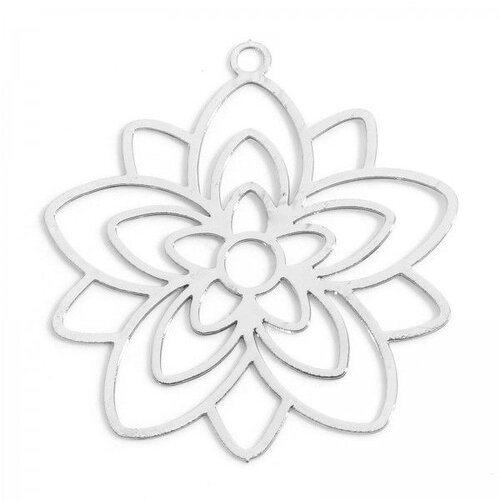 Ps11898589 pax 6 estampes, pendentif filigrane, fleur forme mandala 30mm métal coloris argent platine diy