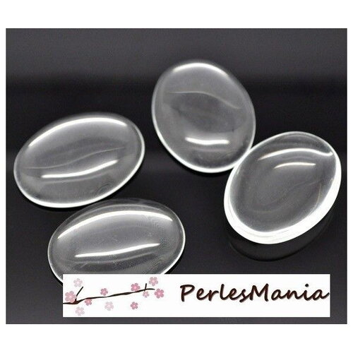 Pax 5 cabochons en verre transparents ovale 30 par 40mm fond plat effet effet loupe
