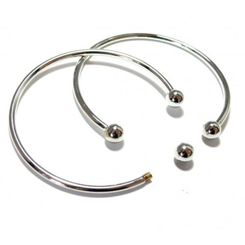 H21970 lot de 1 support bracelet jonc avec perles à vis cuivre couleur argent platine