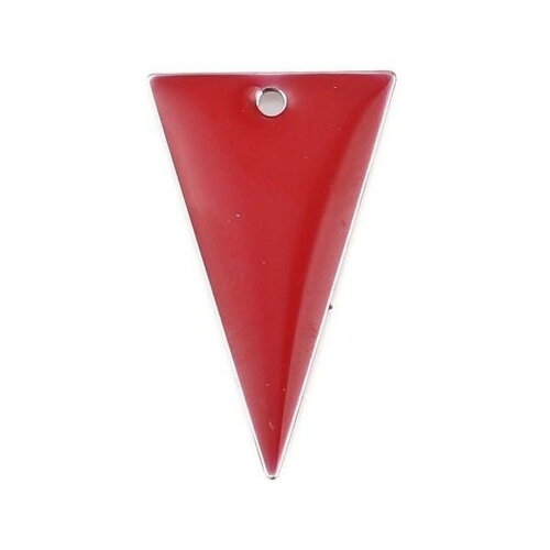 Ps11667944 pax 4 sequins résine style émaillés triangle rouge 22 par 13mm sur une base en métal argenté