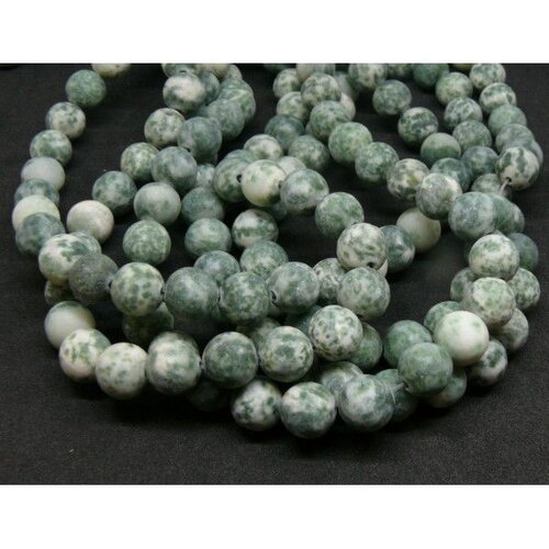 H11q46274 lot de 19 cm environ 23 perles rondes jade vert mouchetée effet givre 8 mm