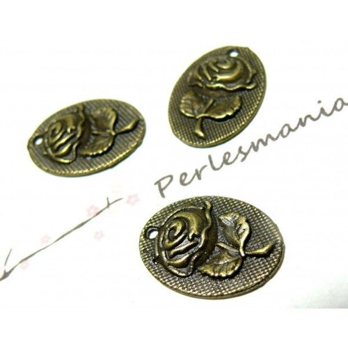 Ref 2d1258 apprêt 10 pendentif bronze fleur retro vintage