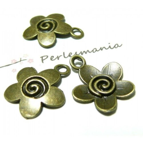 Ref 2d3327 lot de 10 pendentifs breloque fleur spirale métal couleur bronze