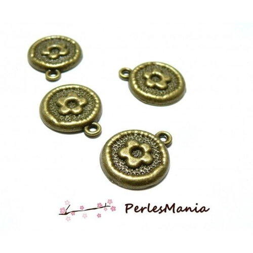 Ref 2w6823 pax 10 pendentifs médaille fleur en relief  bronze