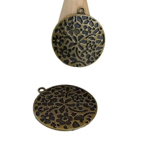 H19351 - pax 2 pendentifs breloques medaillon fleurs bronze