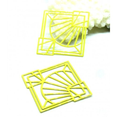 Ae113283 lot de 4 estampes - pendentif art deco losange 35 par 32 mm - laiton finition jaune