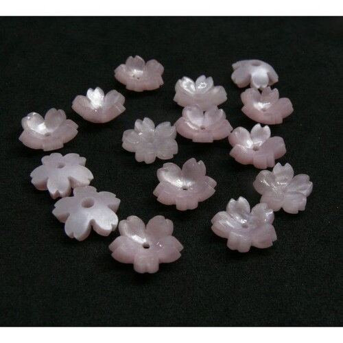 H11s16103b pax 20 pendentifs, cabochons fleurs de  cerisier, sakura 11mm en acétate rose
