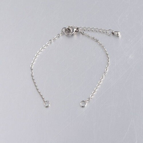 Ps11832684 pax 1 bracelet ajustable avec chaine d'extension 14cm maille rectangle 1.5mm en acier inoxydable 304 coloris argent