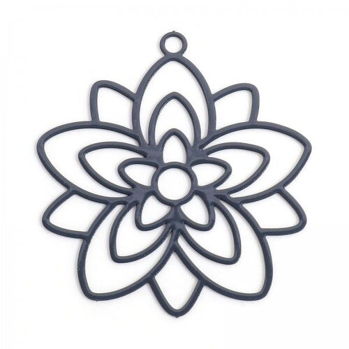 Ps11898592 pax 6 estampes, pendentif filigrane, fleur forme mandala 30mm métal coloris gris, diy