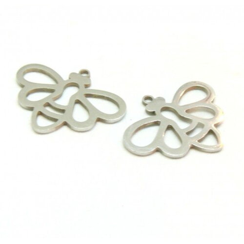 Ps11871105 pax 2 pendentifs abeille style origami 25 par 19mm en acier inoxydable  201 finition argent platine