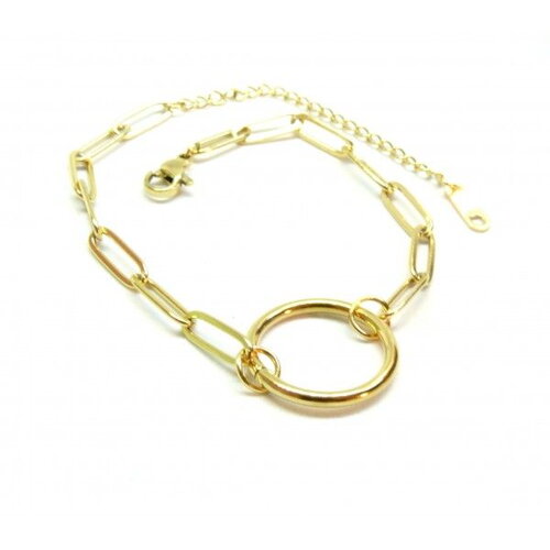 Ps11651670 pax 1 bracelet 18cm - maille rectangle avec anneau - en acier inoxydable 304 - finition doré