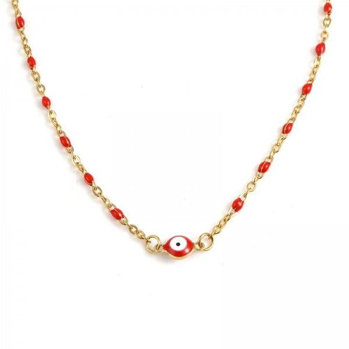 Ps11753570 pax 1 collier 45 cm résine émaillé rouge- maille forçat fine 2 mm - acier inoxydable - base doré