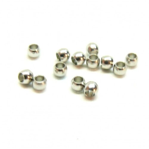 Bu11211009162728 pax 25 perles intercalaires rondes 3mm trou 1,8mm en acier inoxydable 304 finition argent rhodié