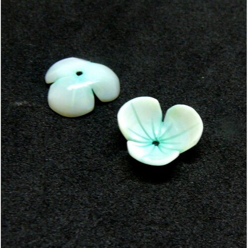 Bu11220325162457 pax 2 perles intercalaire 3d forme fleur nacre sculptée 10mm en nacre naturelle finition vert pastel