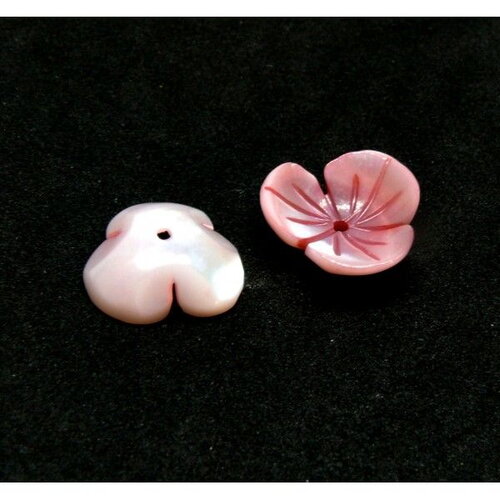 Bu11220325162457 pax 2 perles intercalaire 3d forme fleur nacre sculptée 12mm en nacre naturelle finition rose pastel