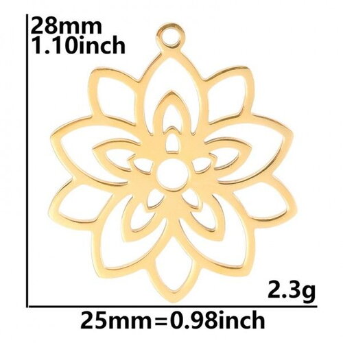 Copy of bu112207291352293225 pax 1 pendentif fleur 25mm acier inoxydable 304 finition doré placage ionique