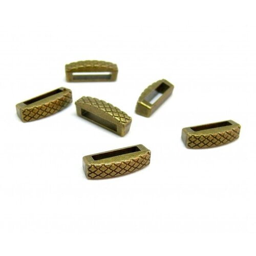 H116433ab pax de 10 pendentifs perles intercalaires slide rectangle strié métal coloris bronze