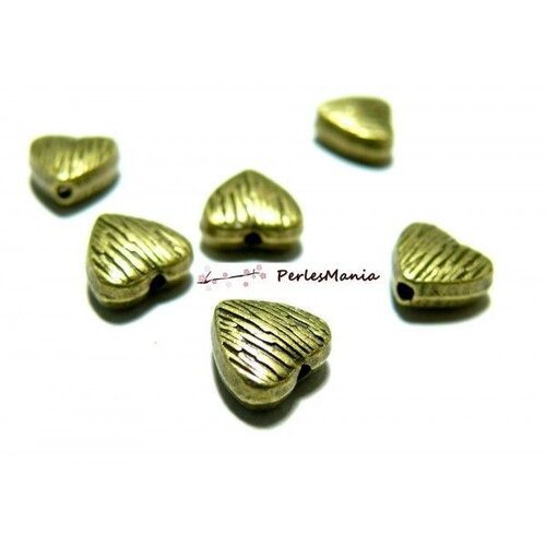 Ref 2y4115 pax 100 perles intercalaires cœur strie métal couleur bronze