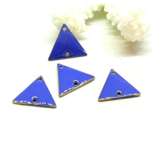 Pax 2 connecteurs triangle résine émaillé bleu 16 mm cuivre placage doré