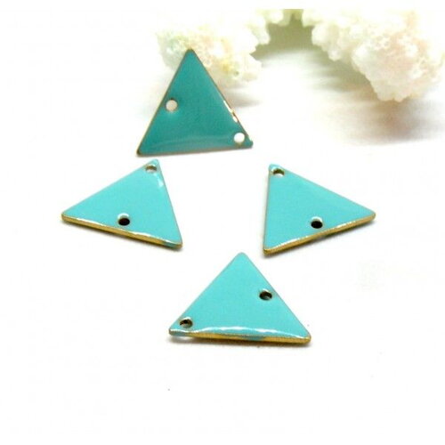 Pax 2 connecteurs triangle résine émaillé vert d'eau 16 mm cuivre placage doré