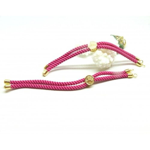 H11f01816g  pax 1 support bracelet intercalaire cordon nylon ajustable avec accroche  laiton doré 18kt coloris rose fuchsia