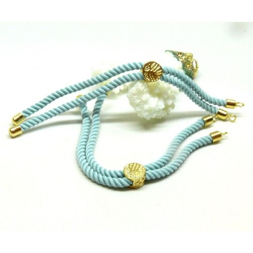 H11f01809g  pax 1 support bracelet intercalaire cordon nylon ajustable avec accroche  laiton doré 18kt coloris bleu clair