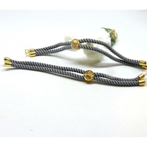H11f01807g  pax 1 support bracelet intercalaire cordon nylon ajustable avec accroche  laiton doré 18kt coloris gris